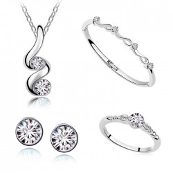 Platinum plated white CZ diamonds stylish pendant with earrings bracelet and ring